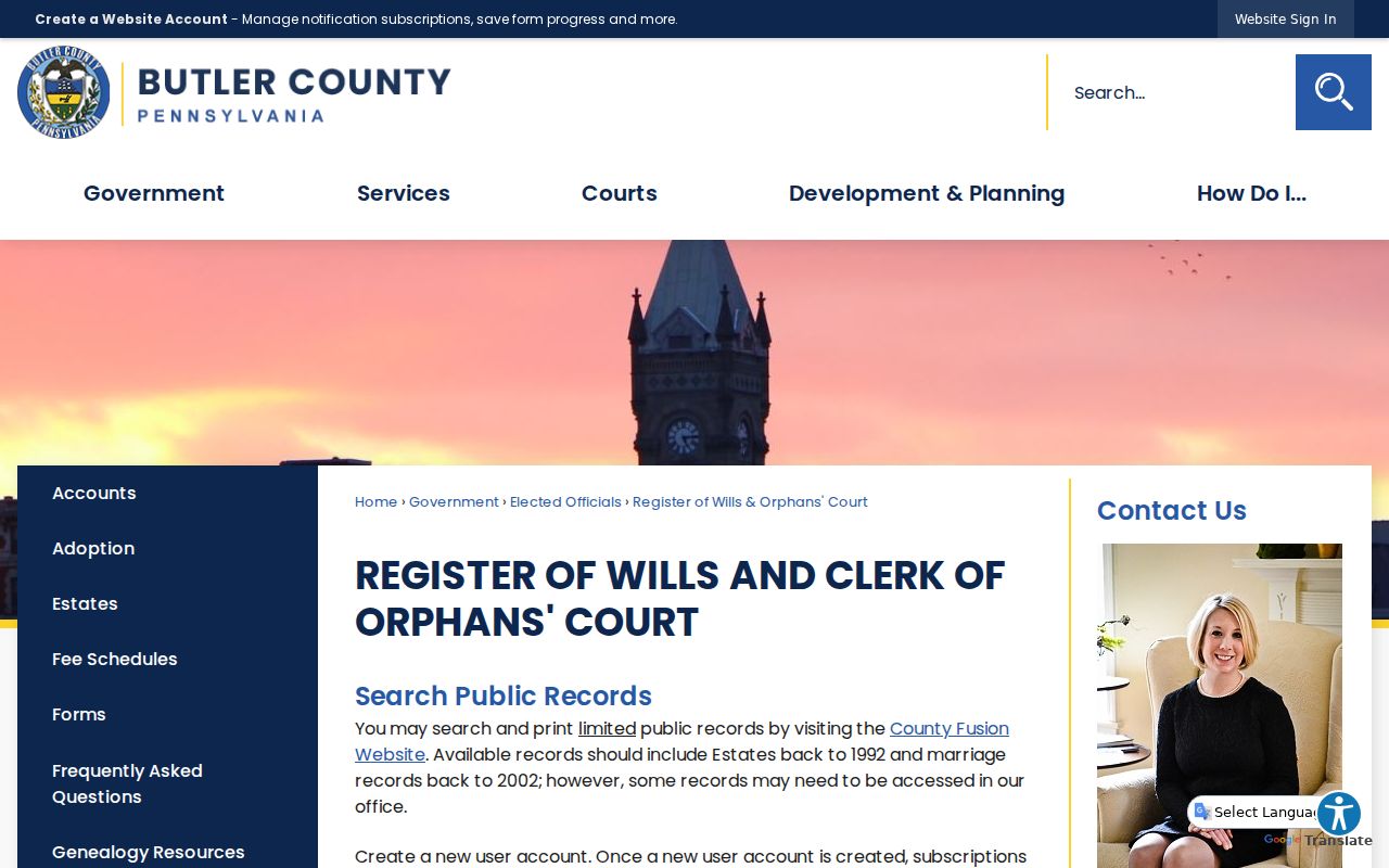 Cranberry Township previous residents research at Butler Register of Wills and Orphans' Court