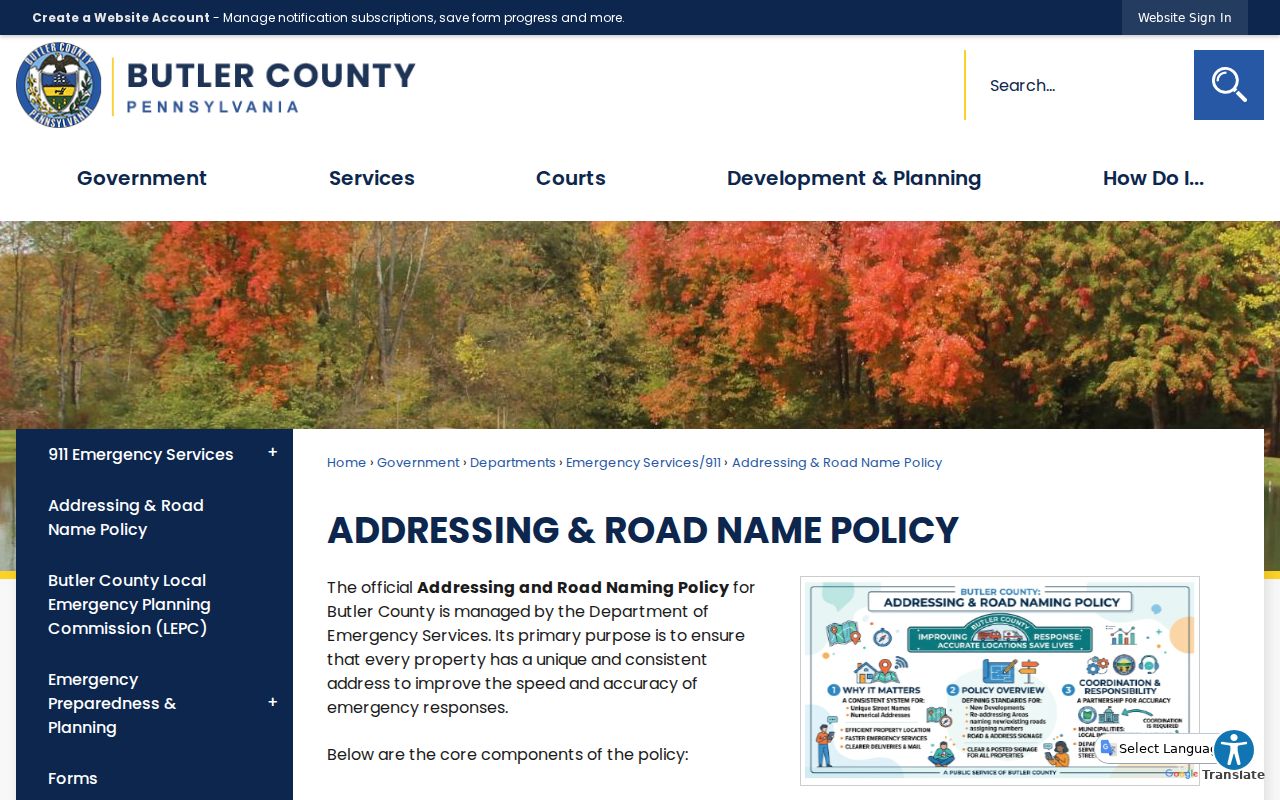 Cranberry Township ZIP code Butler County addressing and road-name policy